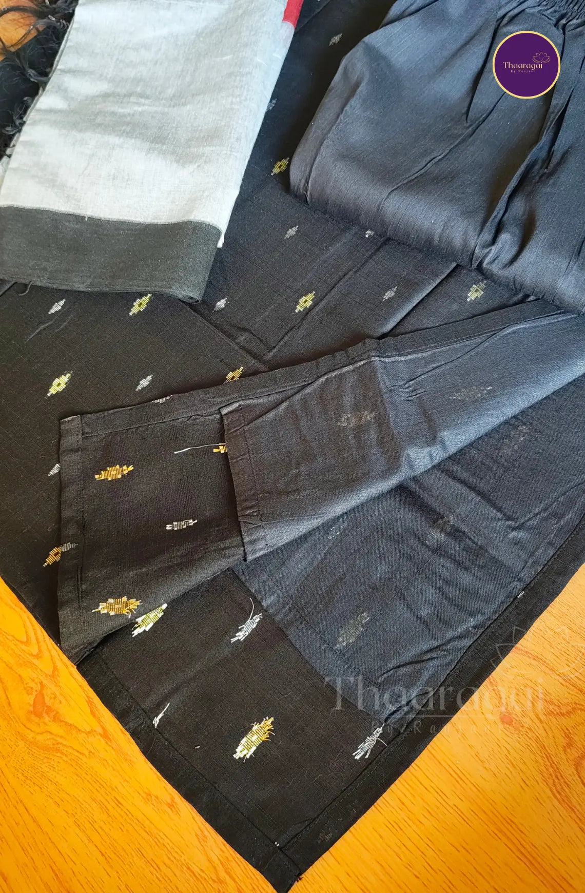 Black Raw Silk Kurti Set - 3 Pcs Set