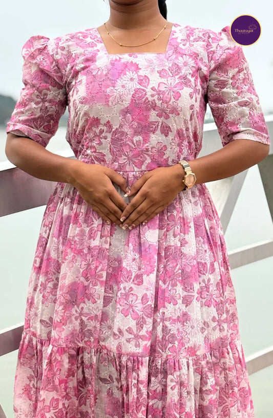 Hakoba Cotton Maxi in Rose Pink with Florals