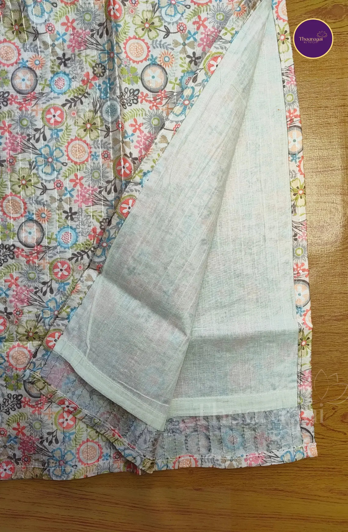 Cream Multi Colored Print Cotton Kurti with Sequence Work