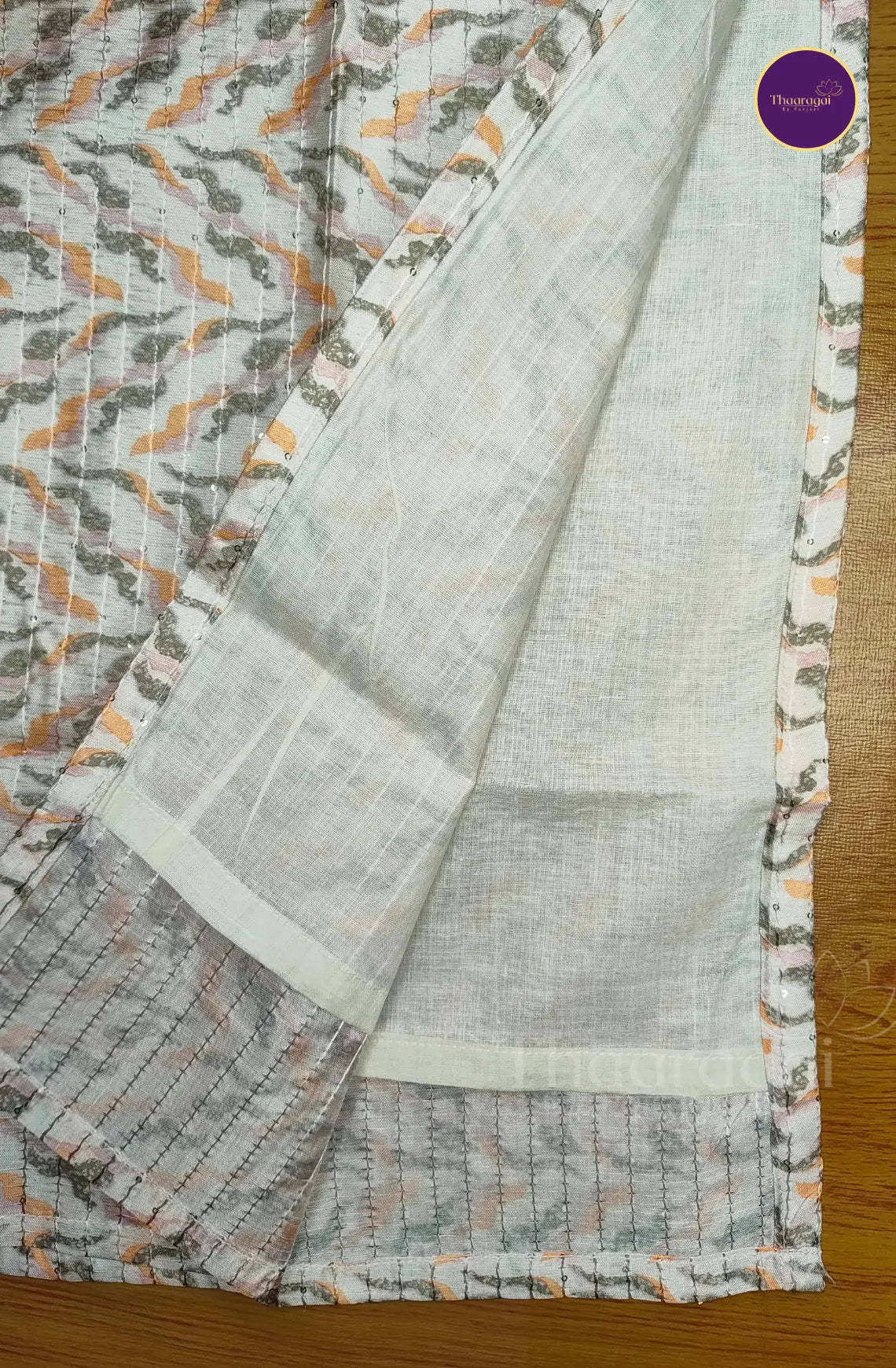 Pastel Wave Printed Cotton Kurti with Sequence Work