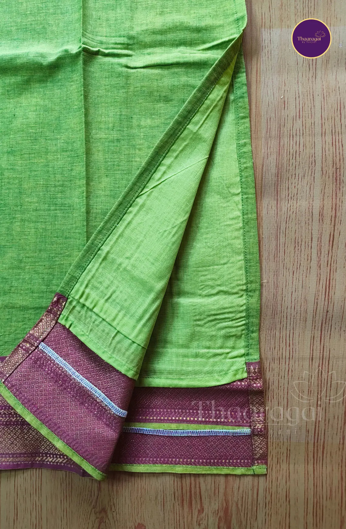 Mangalagiri Cotton Kurti Set in Parrot Green - 3 Pcs Set