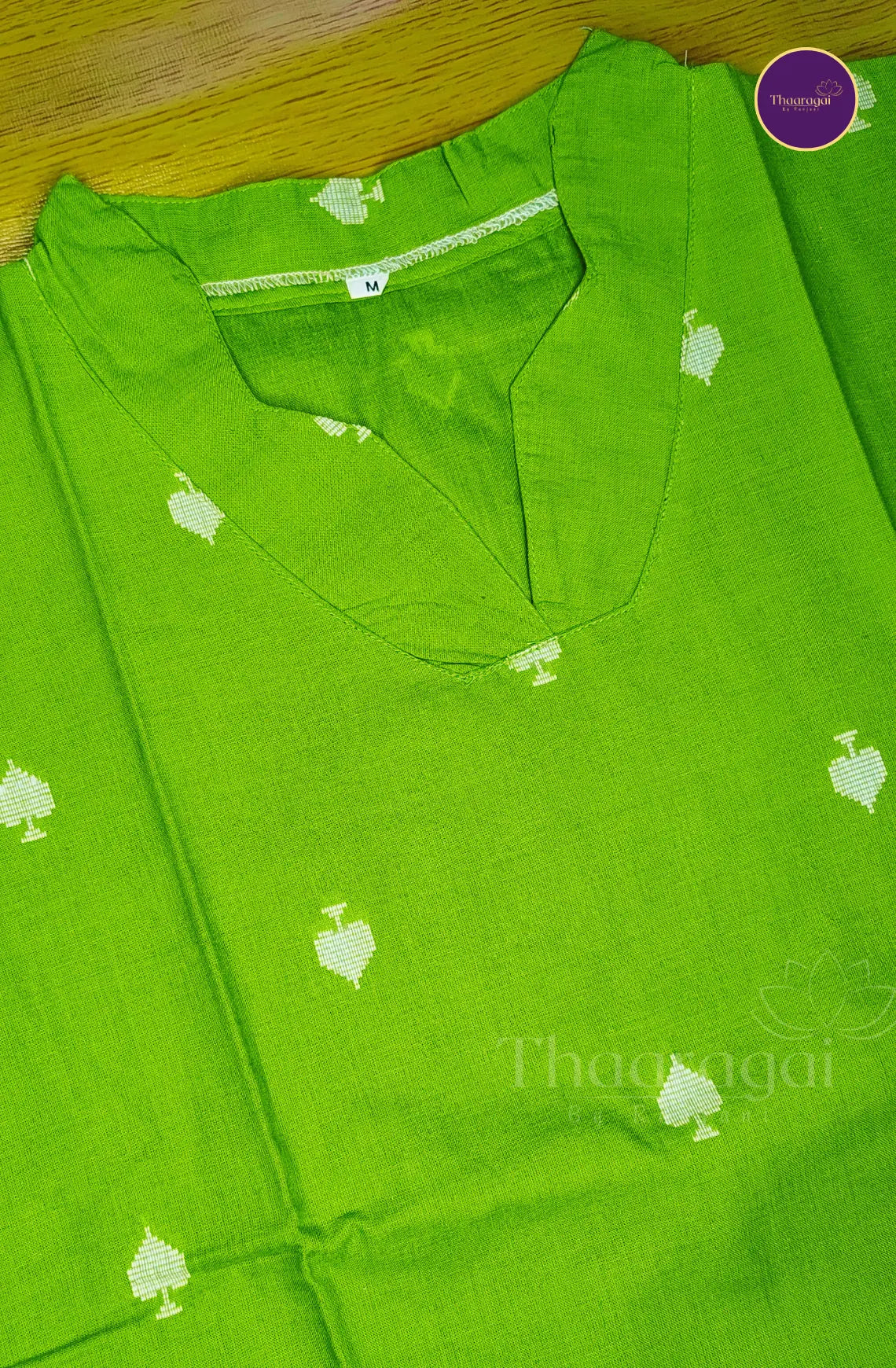 Pure Handloom Cotton Kurti Set in Grass Green - 3 Pcs Set