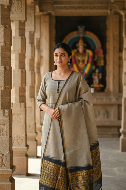 Pure Handloom Cotton Kurti with Dupatta - 2 Pcs Set