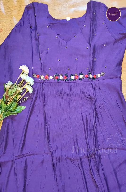 Purple Georgette A-Line Top with Hand worked Yoke