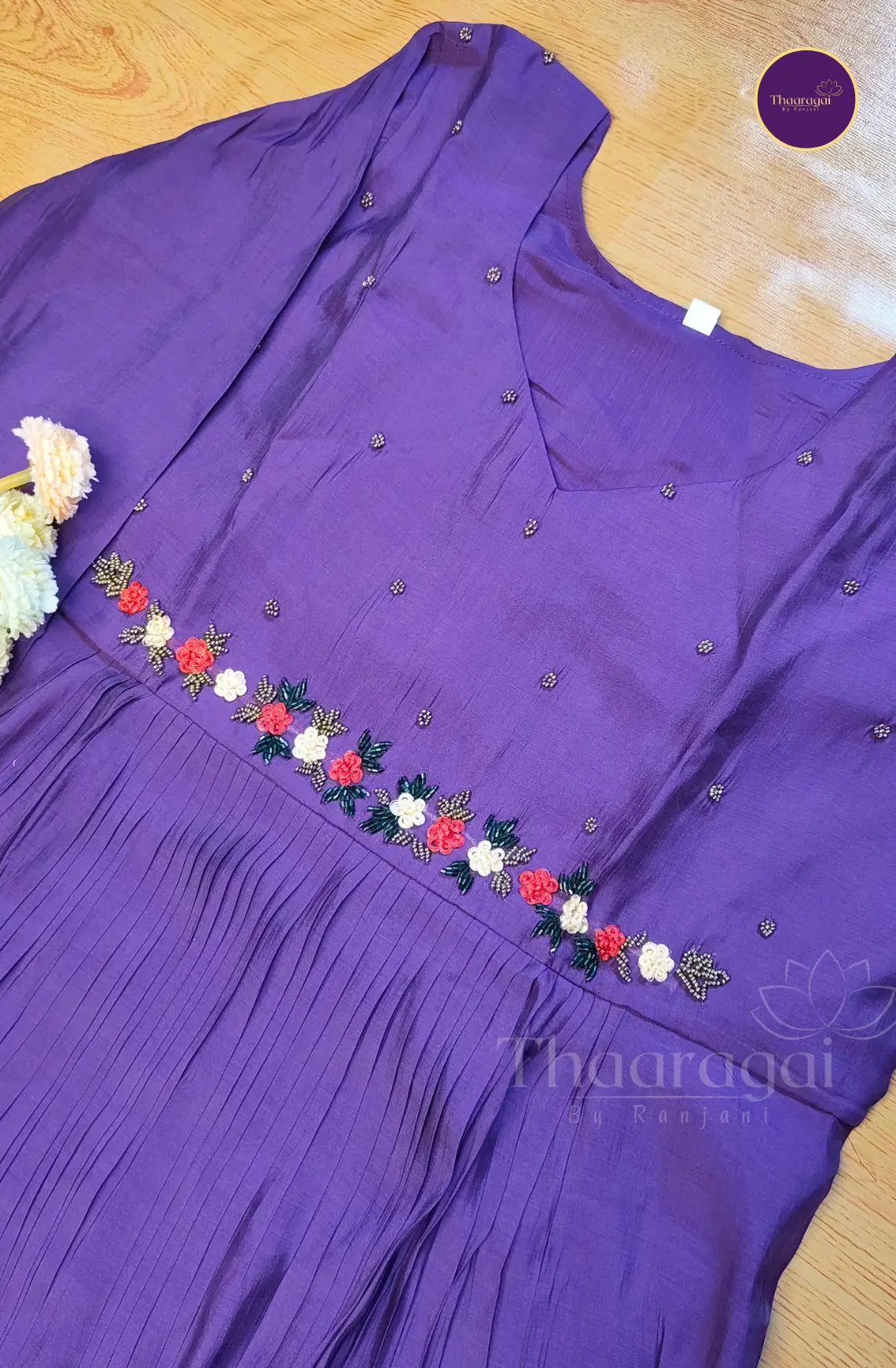 Purple Georgette A-Line Top with Hand worked Yoke