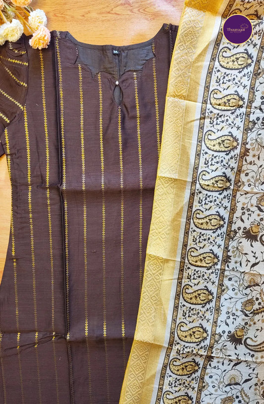 Raw Silk Coffee Brown Top and Dupatta - 2 Pcs Set
