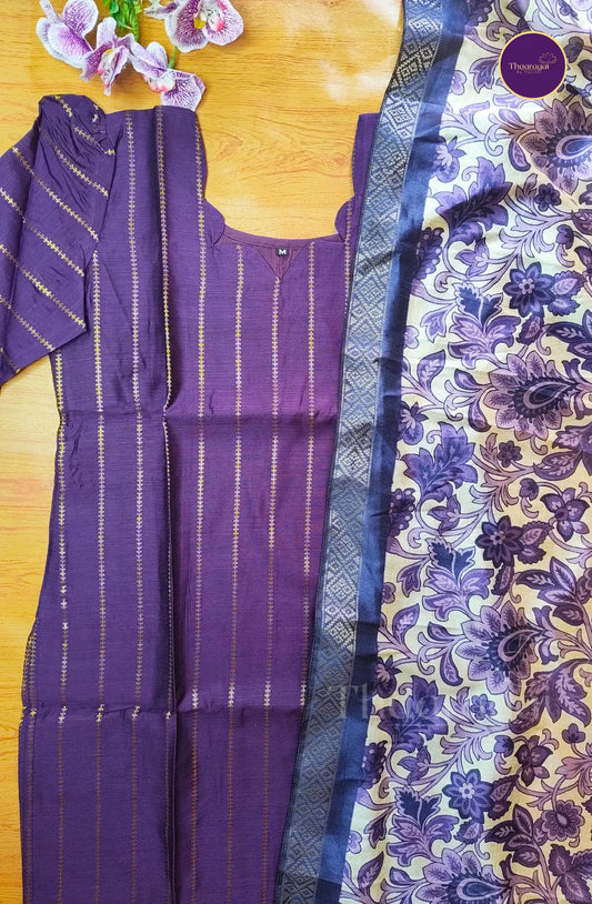 Raw Silk Royal Violet Top and Dupatta - 2 Pcs Set