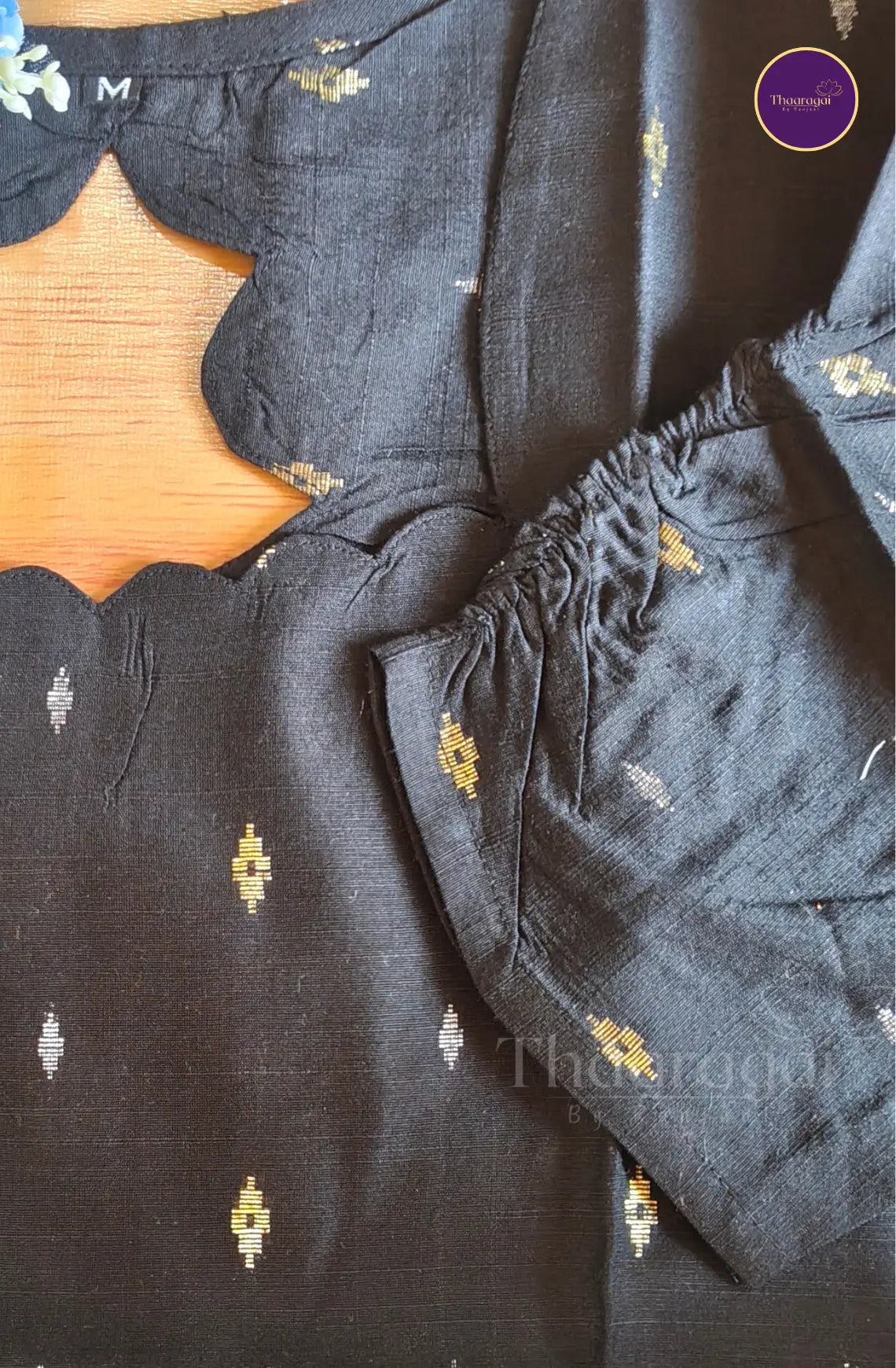 Black Raw Silk Kurti Set - 3 Pcs Set