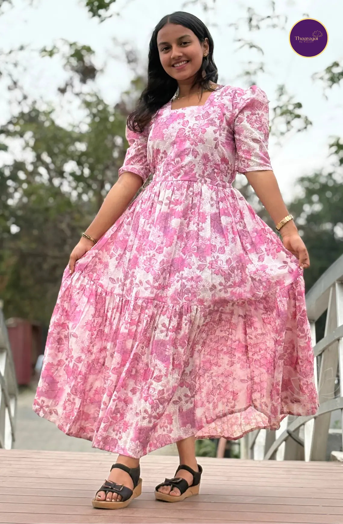 Hakoba Cotton Maxi in Rose Pink with Florals