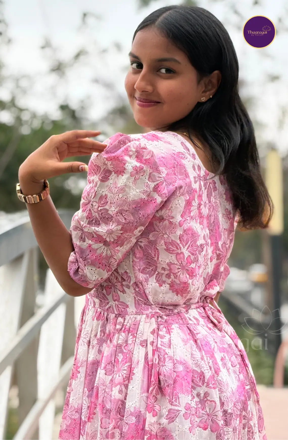 Hakoba Cotton Maxi in Rose Pink with Florals