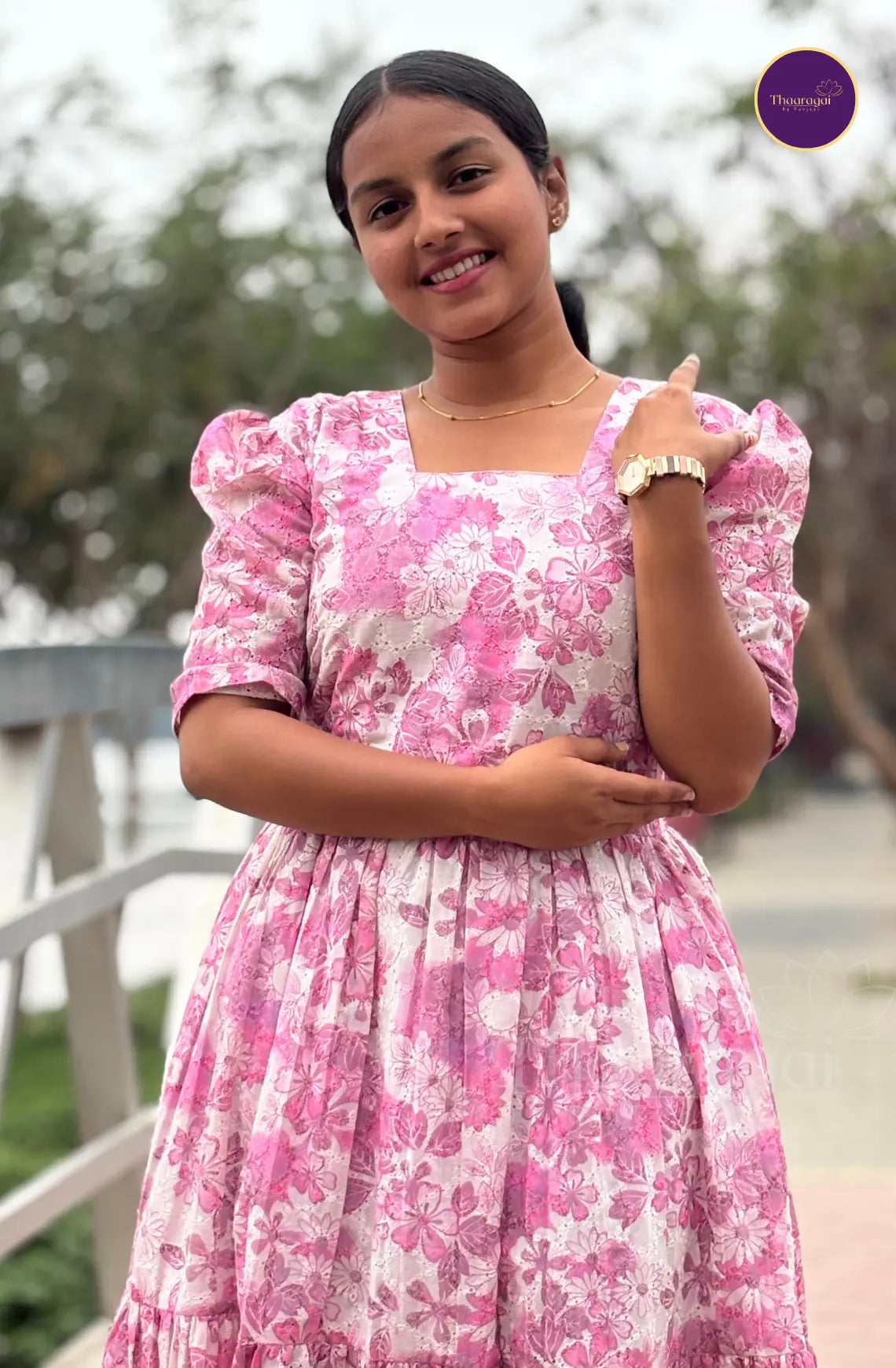 Hakoba Cotton Maxi in Rose Pink with Florals