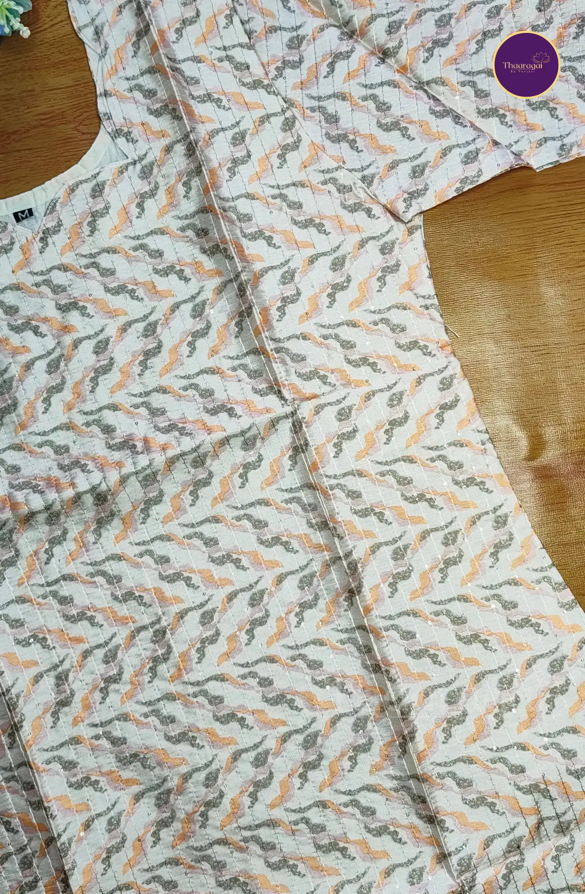 Pastel Wave Printed Cotton Kurti with Sequence Work