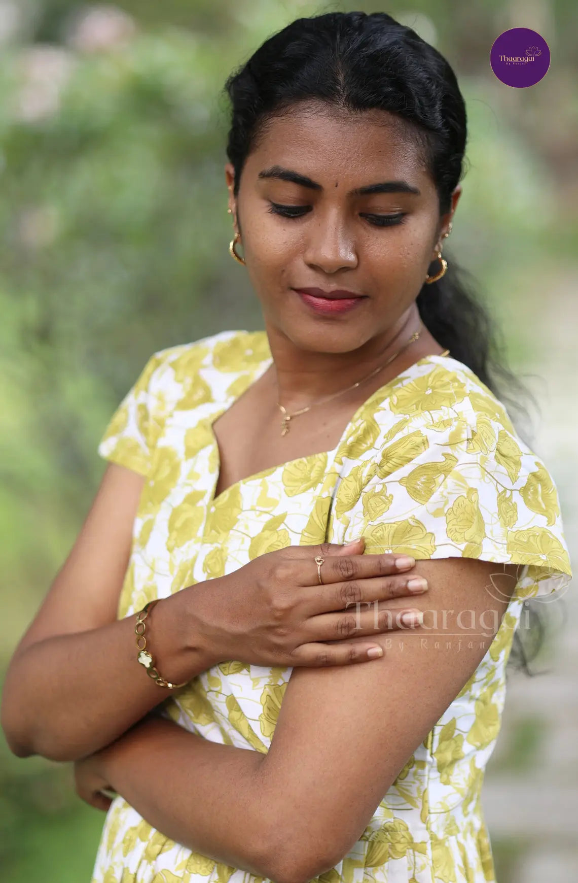 Leafy Green With Printed Florals