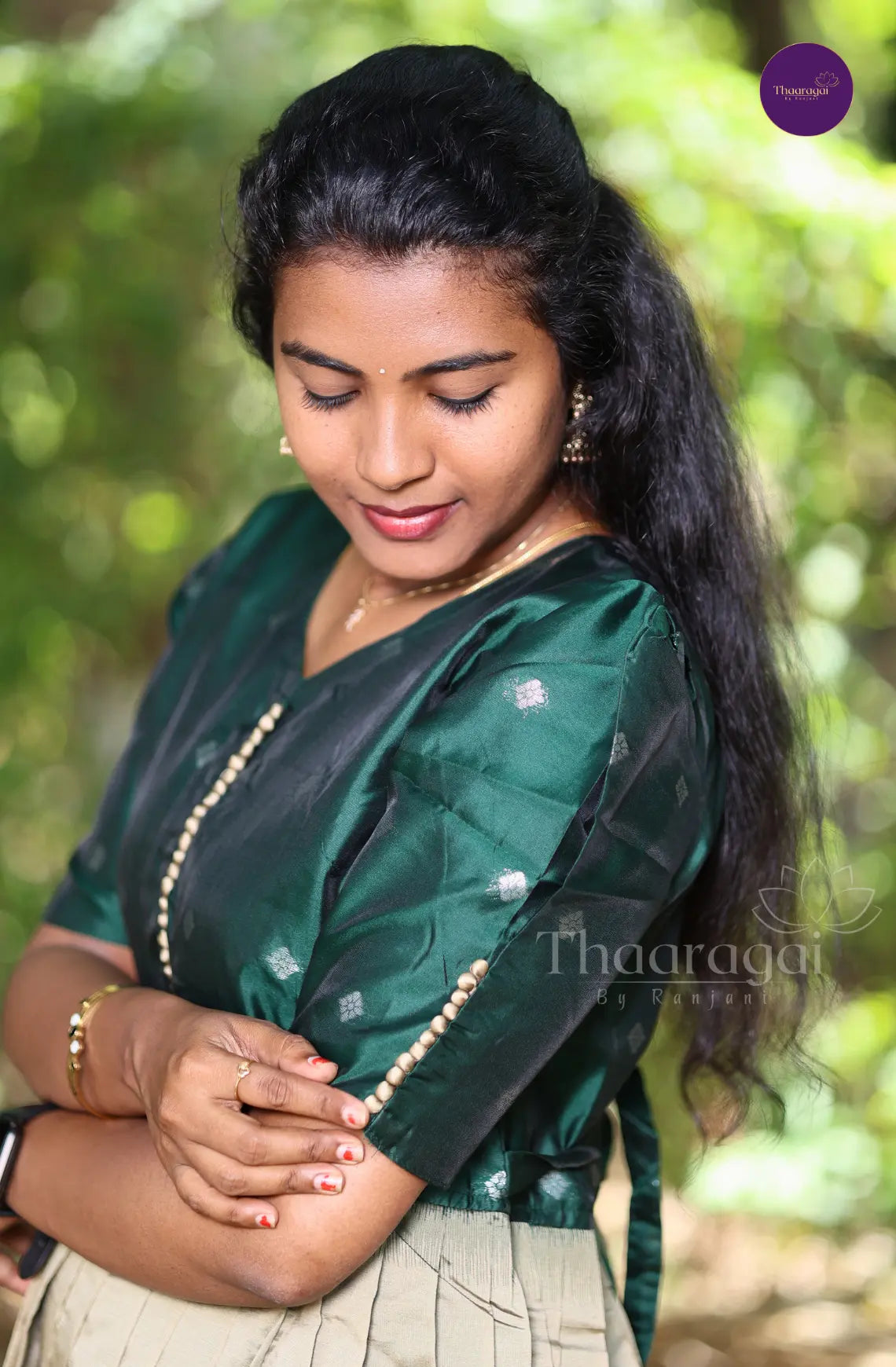 Maivizhi - Bottle Green with Champagne Gold