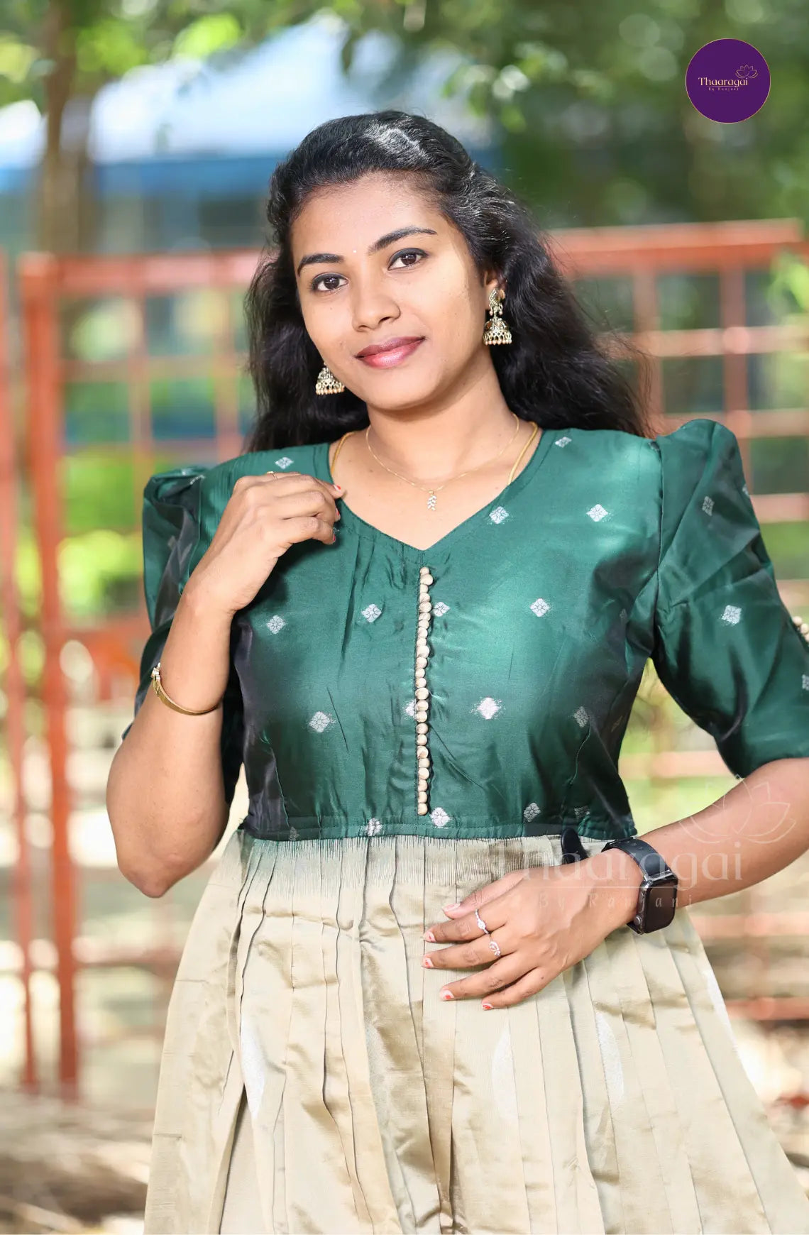 Maivizhi - Bottle Green with Champagne Gold