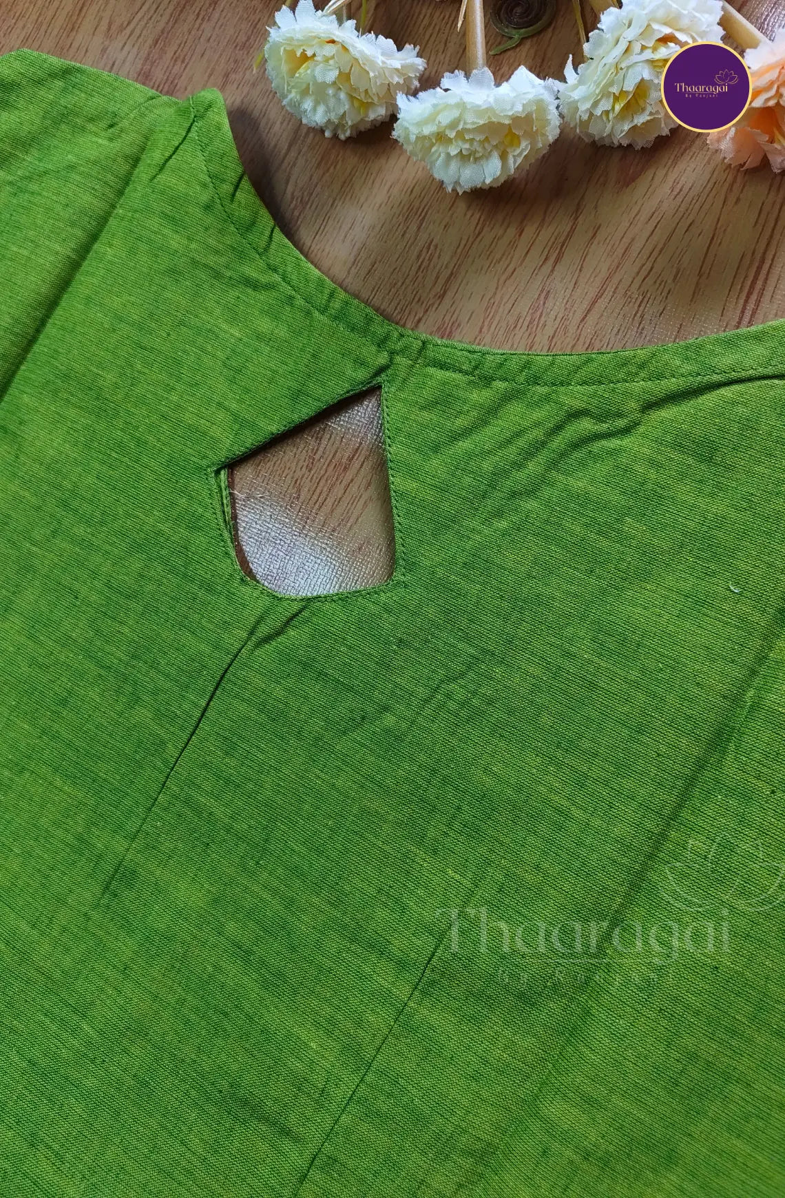 Mangalagiri  Cotton Kurti Set in Parrot Green  - 3 Pcs Set