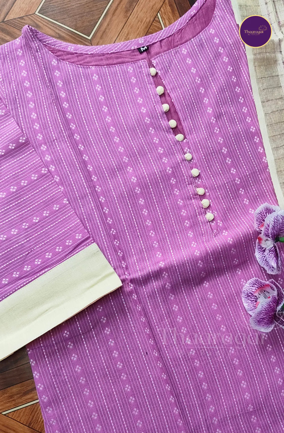 Pure Handloom Cotton Kurti Set in Pinkish Purple - 3 Piece Set