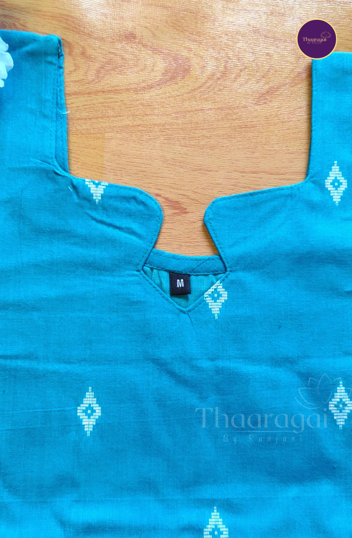 Pure Handllom Cotton Kurta Set in Teal Blue - 3 Piece Set
