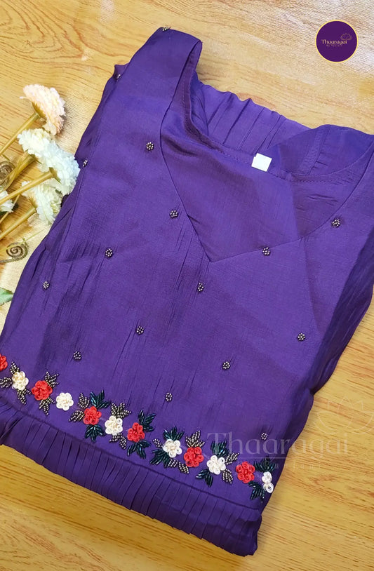 Purple Georgette A-Line Top with Hand worked Yoke
