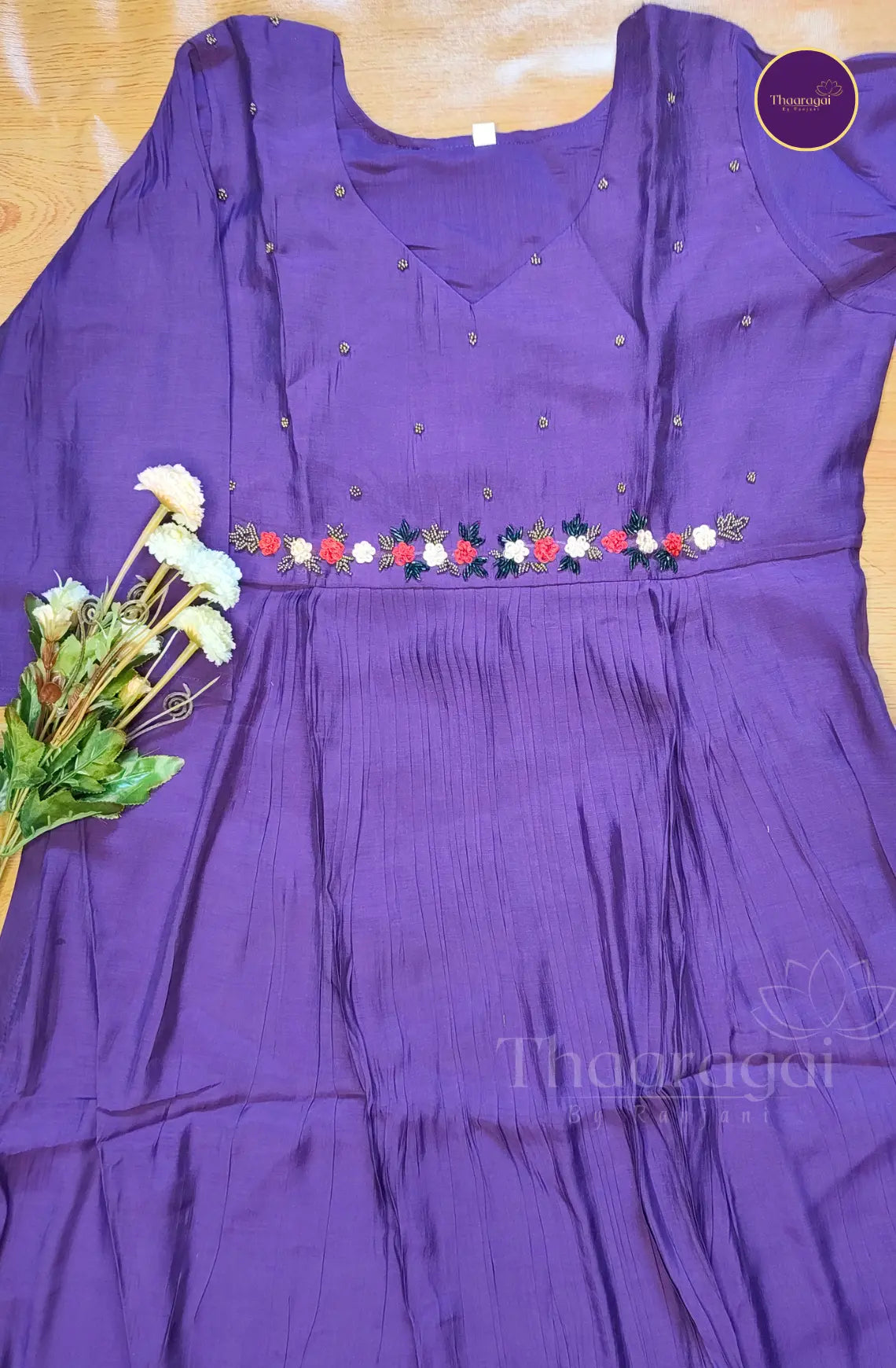 Purple Georgette A-Line Top with Hand worked Yoke