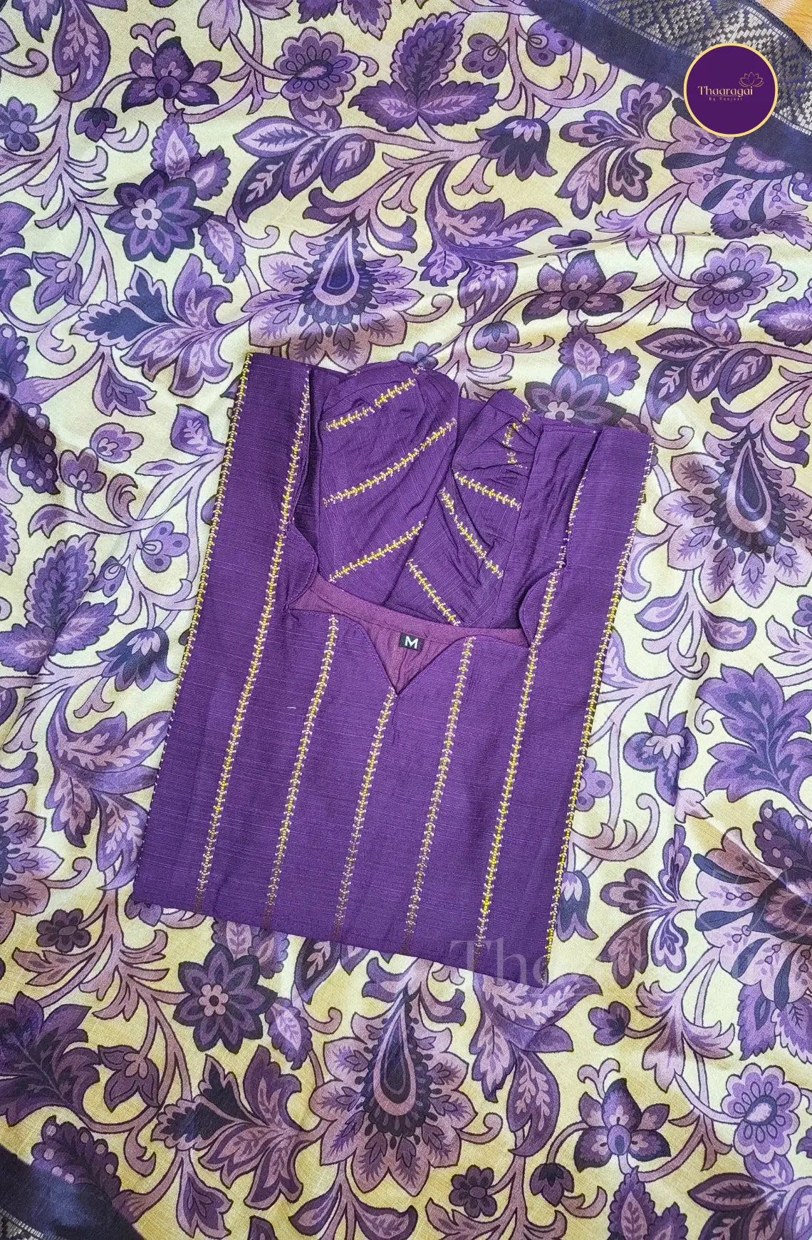 Raw Silk Royal Violet Top and Dupatta - 2 Pcs Set